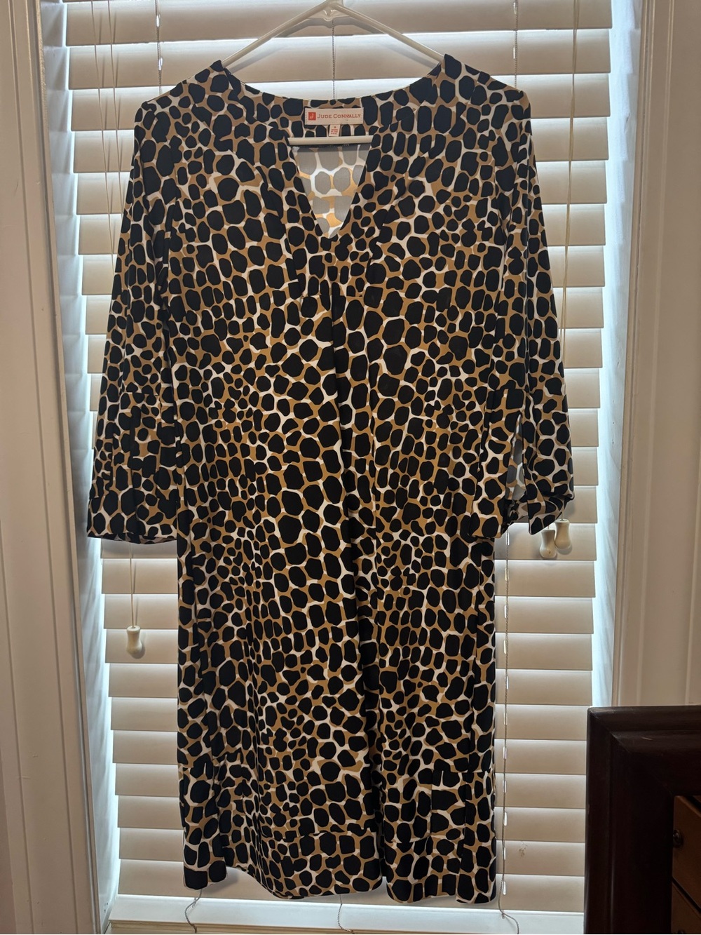 Jude Connally Black and Cream  Giraffe Print Midi Dress